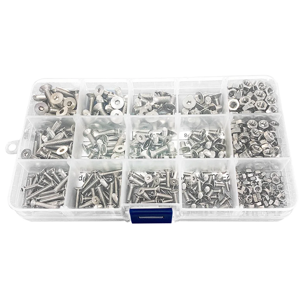

440pcs Screws Assortment Home Repair M3 M4 M5 Cap DIY Tool Bolts Nuts Set Hexagon Socket Button Head Stainless Steel With Box