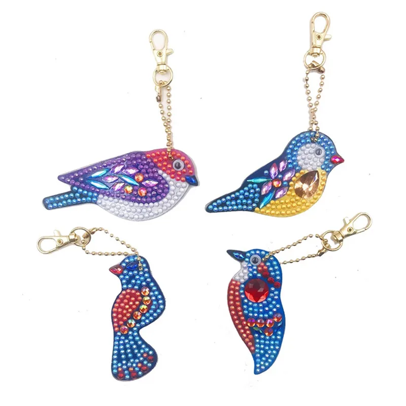 

HeeBenor Store New Arrival 4 Pcs Bird Diamond Keychain Diy Keyring Keybuckle Bag Pendant Jewelry Diamond Painting DS019