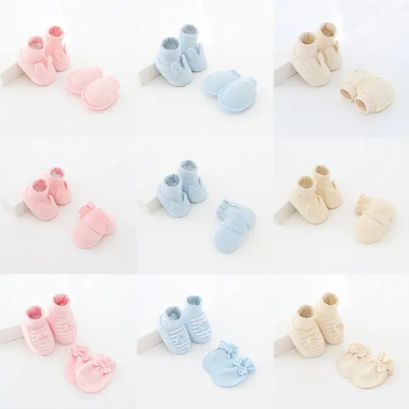

Children Kids Socks Glove Set Newborn Baby Gloves Anti-scratch Breathable Elasticity Cotton Feet Cover Soft Bottom Shoes