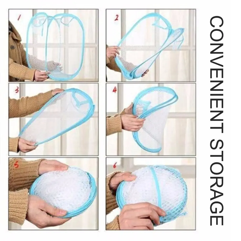 Laundry Foldable Square Basket Pop Up Hamper Clothes Storage Mesh Hamper Washing Clothes Laundry Basket Bag Kid Toy Organizer