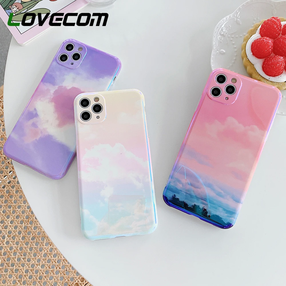 Чехол для телефона LOVECOM Blu Ray Clouds Sky iPhone 12 Mini 11 Pro Max XR XS 7 8 Plus X полный корпус мягкий IMD