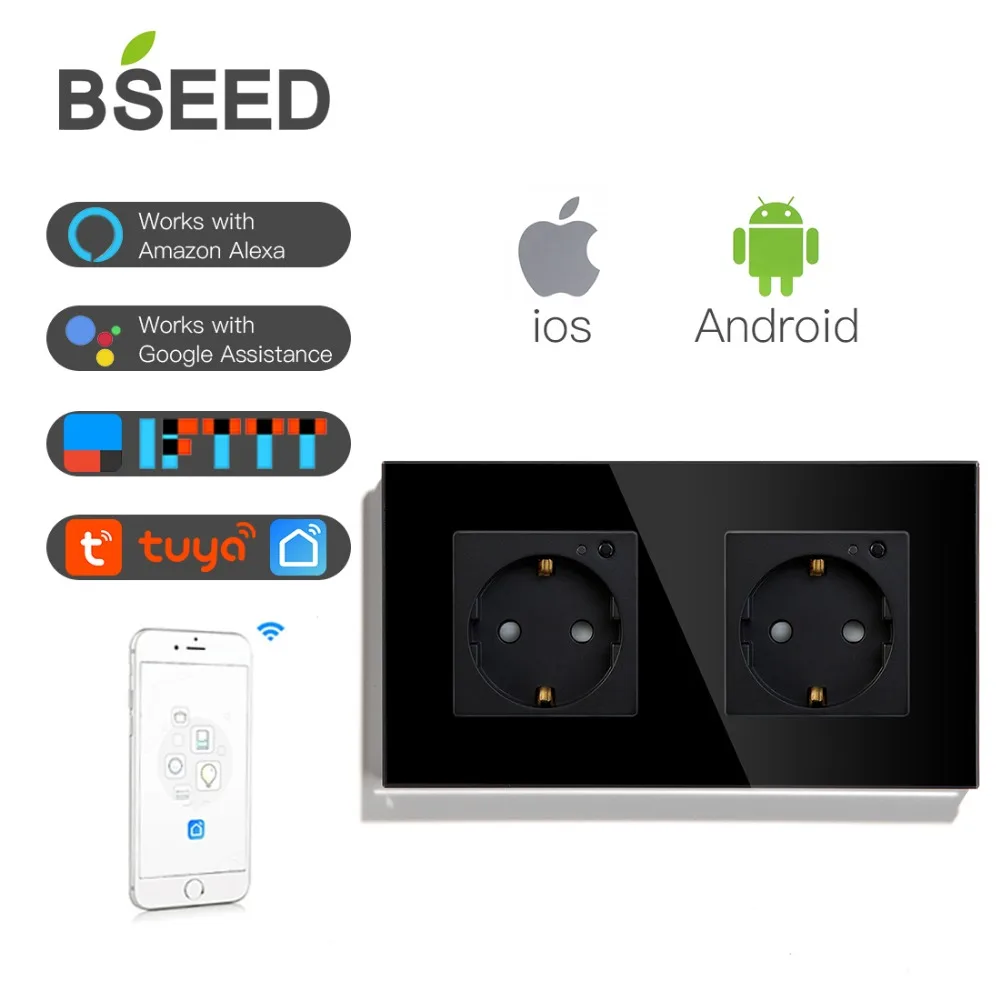 Розетка BSEED с Wi Fi двойная розетка стандарта ЕС настенная белого черного цветов
