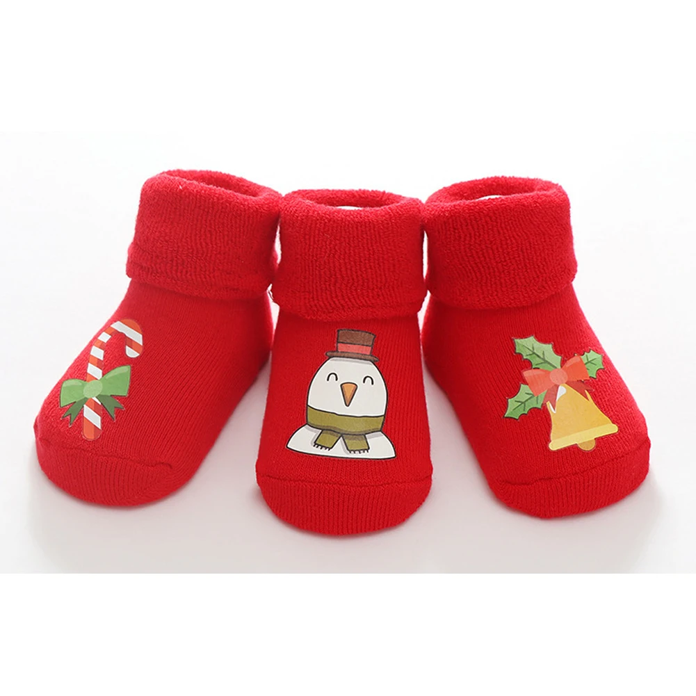Детские вещи для маленьких девочек и мальчиков; нескользящие теплые мягкие носки для малыша одежда для малышей носки с мультяшным рисунком Рождественский 3 шт./компл