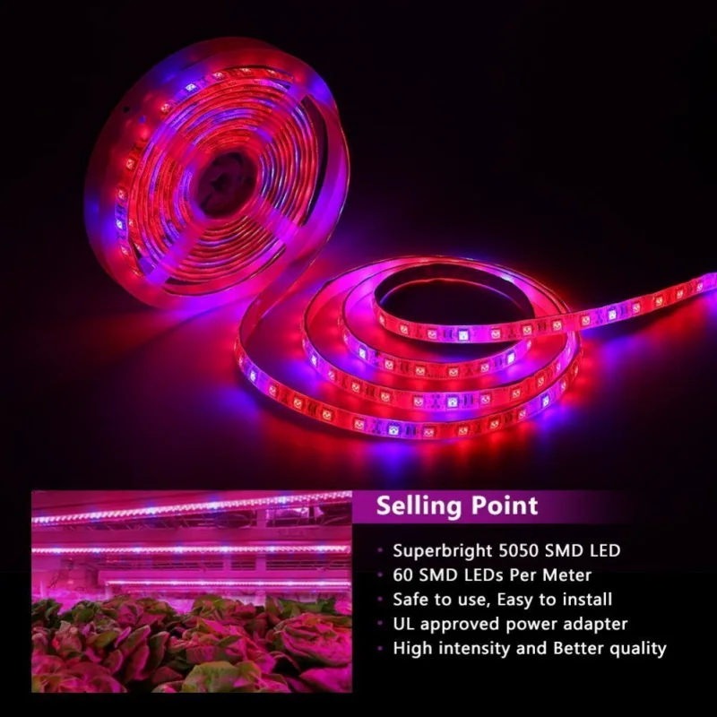 Светодиодный светильник для выращивания растений с питанием от USB, полный спектр SMD 5050, красный, синий, 4:1, веревочный светильник для теплицы, гидропоника, растений, цветов