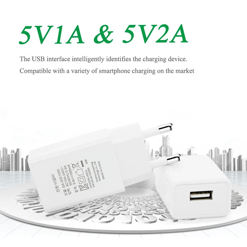 Korea Power Plug Converter Travel Adapter EU Charger 5V1A 2A Usb Interface for Small Mobile