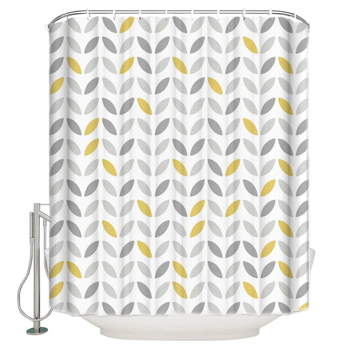 Leaves Leaf Pattern Yellow Gray Design Shape Nature Character Background Texture Foot Color Polyester Fabric Shower Curtain | Дом и сад