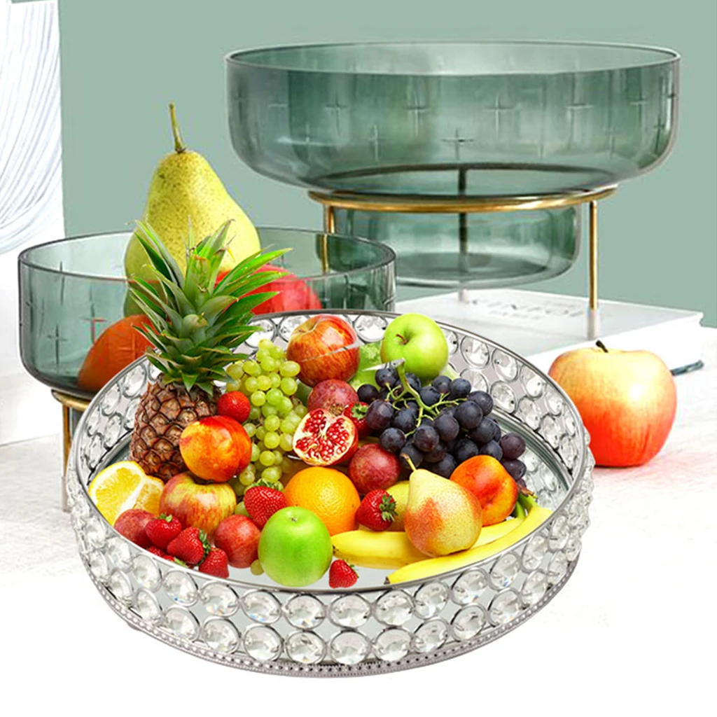 25cm Round Crystal Cosmetics Storage Tray Home Dessert Holder Snack Candy Fruit Dish Plate
