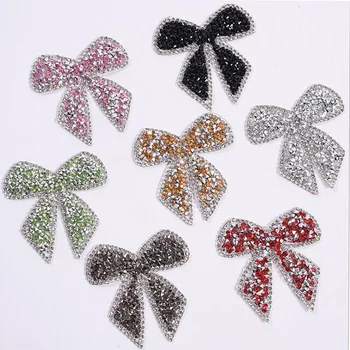 

5pc/lot Crystal Rhinestone bow Patches for Clothing Iron on Clothes Appliques Badge Fabric Sticker Apparel Accessories