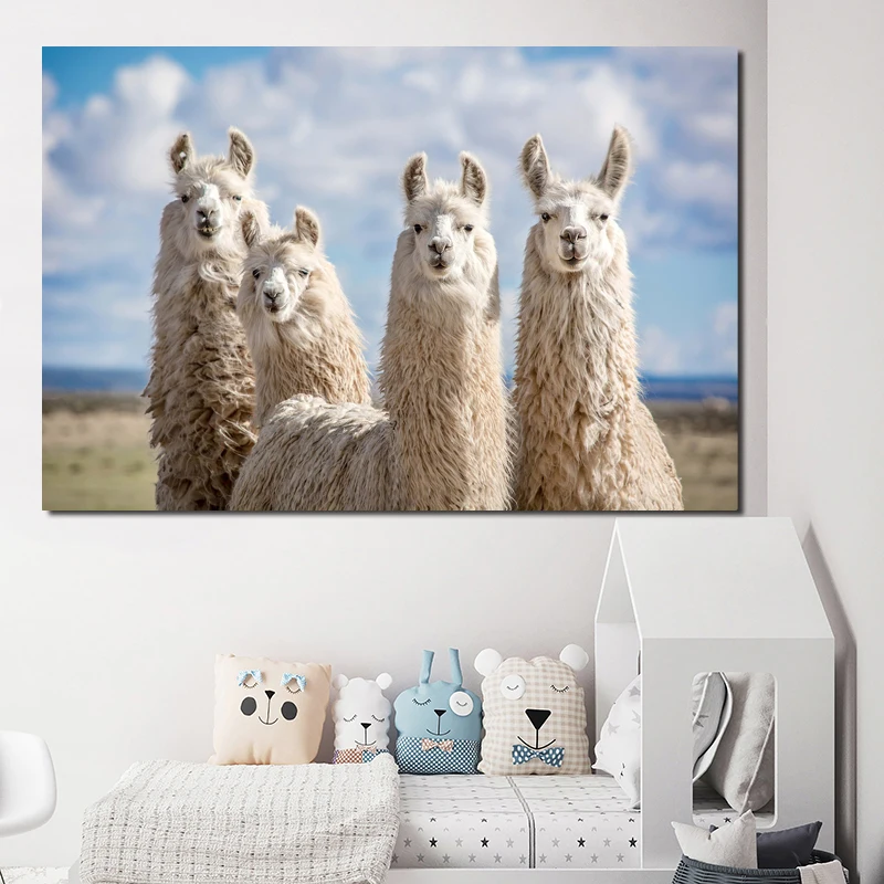 

Cute Alpaca Animal Art Canvas Poster Painting Oil Wall Picture Print Modern Kids Room Nursery Home Bedroom Decoration Framework