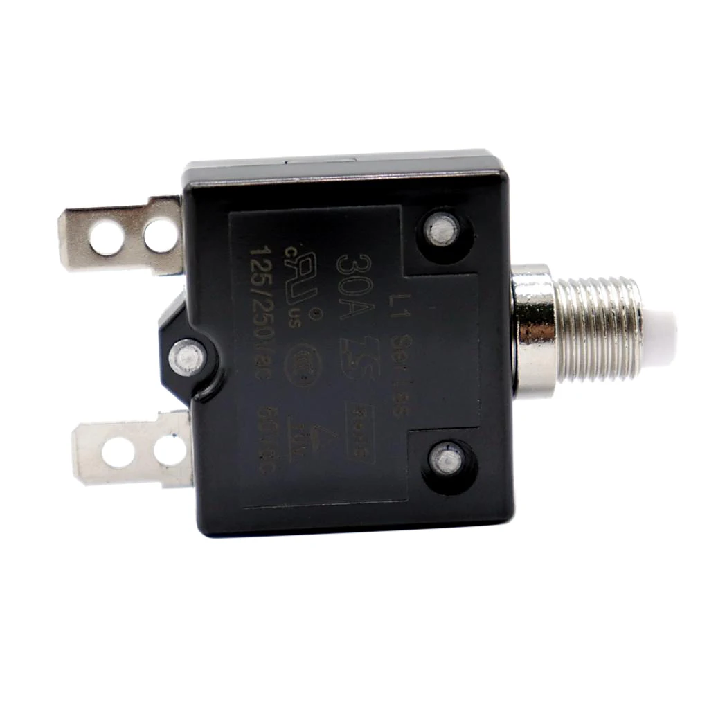 30 Amp Push Button Circuit Breaker 50V DC or 250V AC Mounts in 3/8 inch (10 mm) Round Hole Black Cap | Автомобили и мотоциклы