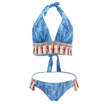 

Three-point Bikini Half Pack Hip Sexy Bikini Tassel Split Bandage Swimsuit High Stretch Female Summer Beach Wear Bikini