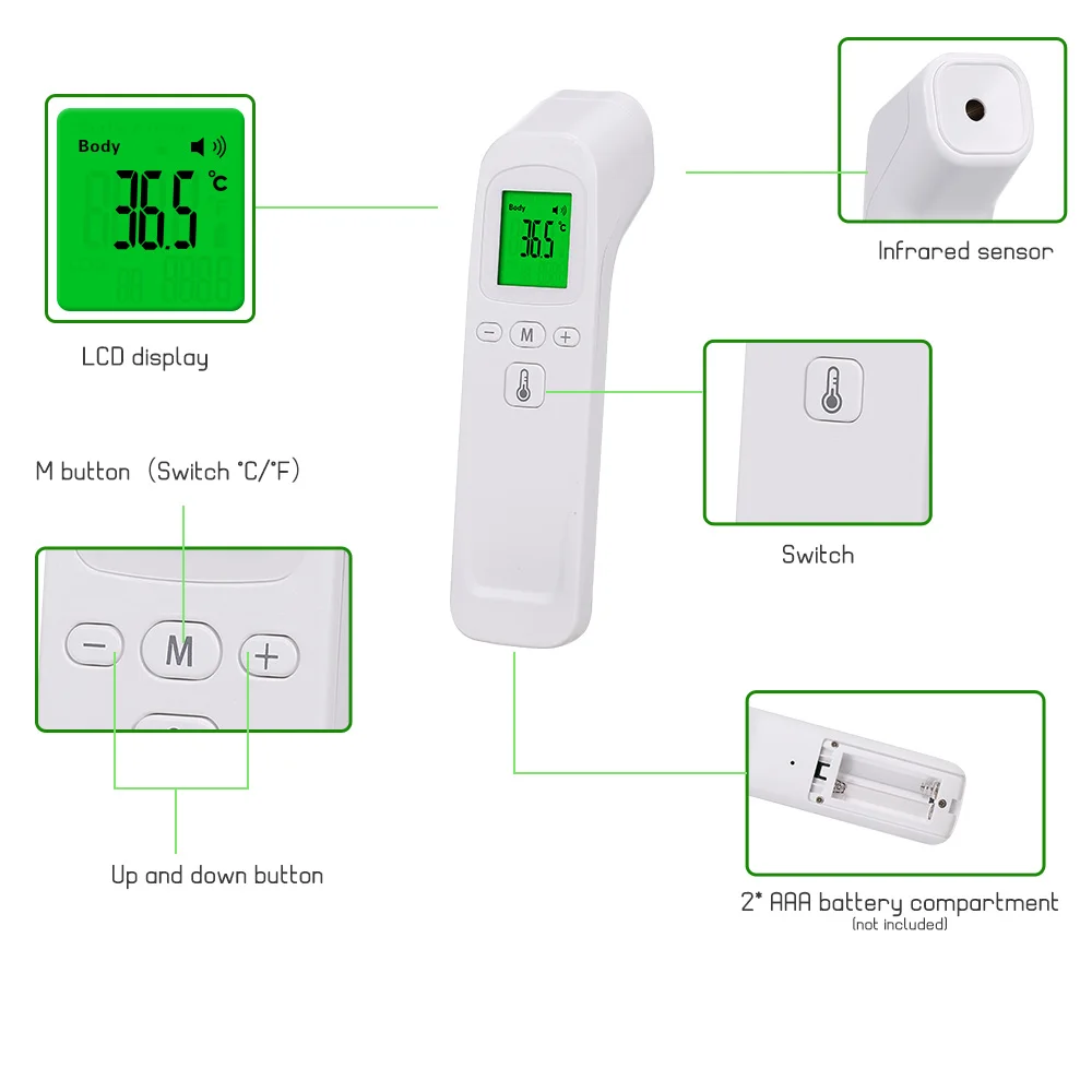Hot Sale Baby Thermometer Infrared Digital LCD Body Measurement Forehead Ear Non-Contact Adult Fever IR Children Termometro