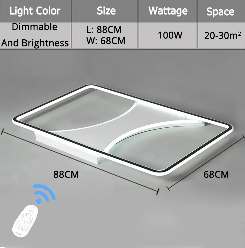 Dimmable 88X68cm Индивидуальный Простой прямоугольный светодиодный потолочный светильник для гостиной, отеля, виллы, освещения - Цвет корпуса: Dimmable 88X68cm