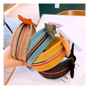 

Cashmere Knitting Fabric Rabbit Ears Hairbands for Women Korean Hair Accessories Girls Flower Bows Patchwork Colorful Headbands