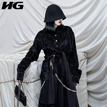 

HG Solid Color Blouse Women Loose Fashion Personality All Match Stand Collar Elegant 2020 New Autumn Shirt Goddess Fan ZP3440