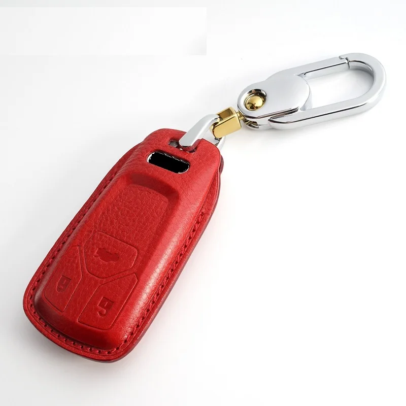 Luxury Genuine Leather Car Remote Key Cover Case Pocket For Audi A4 Allroad B9 Q5 Q7 TT TTS 4M 8S