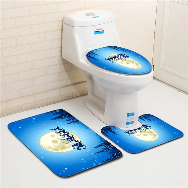 Free Shipping 3 pcs Red Christmas Hat Bear Bath Mat Anti Slip Bathroom Mat Set Tapete Banheiro Washable Toilet Rug Alfombra Bano