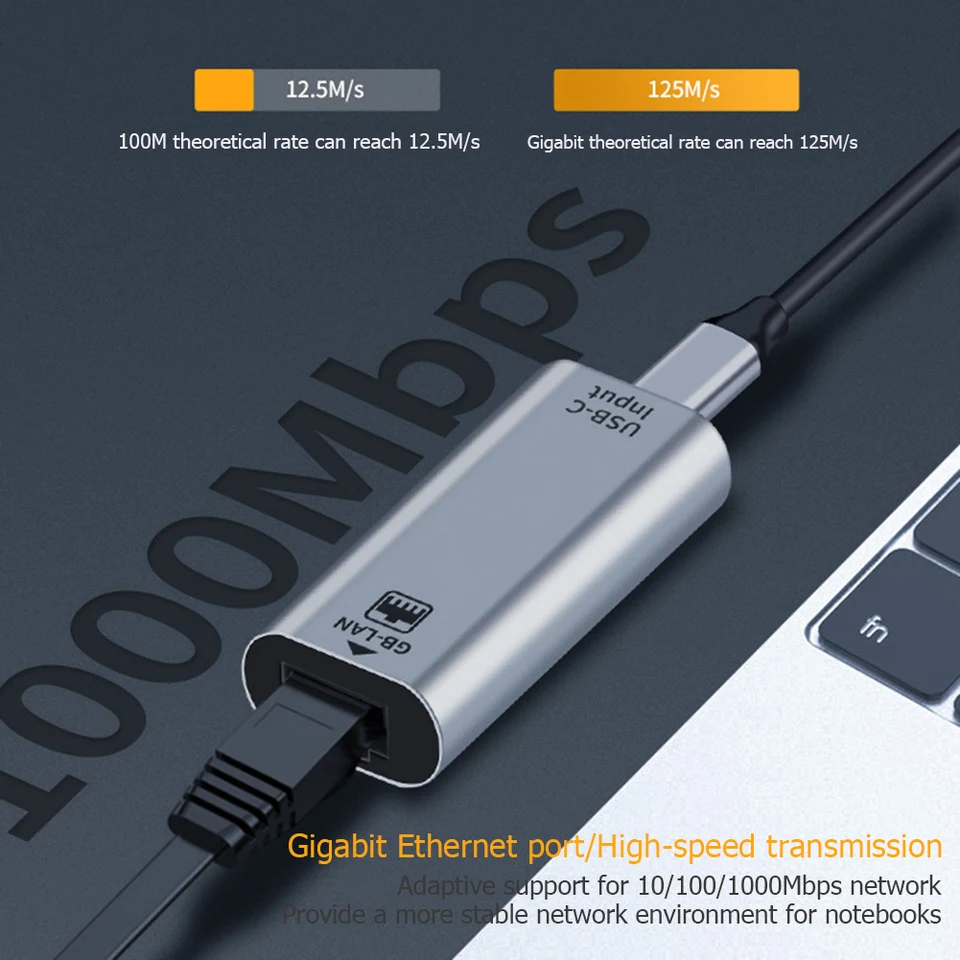 Adattatore Zunate Da USB-C A Ethernet RJ45, 1000 Mbps, Con Corpo In Alluminio Per Laptop, Tablet E Smartphone, Compatibile Con Android E OS X