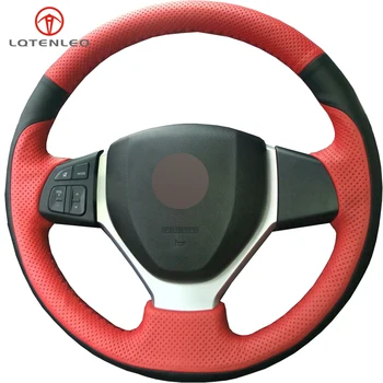 

LQTENLEO Red Black Genuine Leather Car Steering Wheel Cover For Suzuki Swift 2011-2017 Vitara Celerio 2015-2019 SX4 S-CROSS 2013