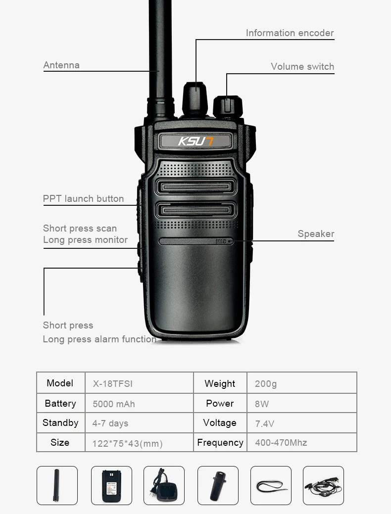 KSUN KSX18 walkie-talkie наружная мини-Рация 50 км 8 Вт Высокая мощность шифрование домофон маленькая машина маленькая