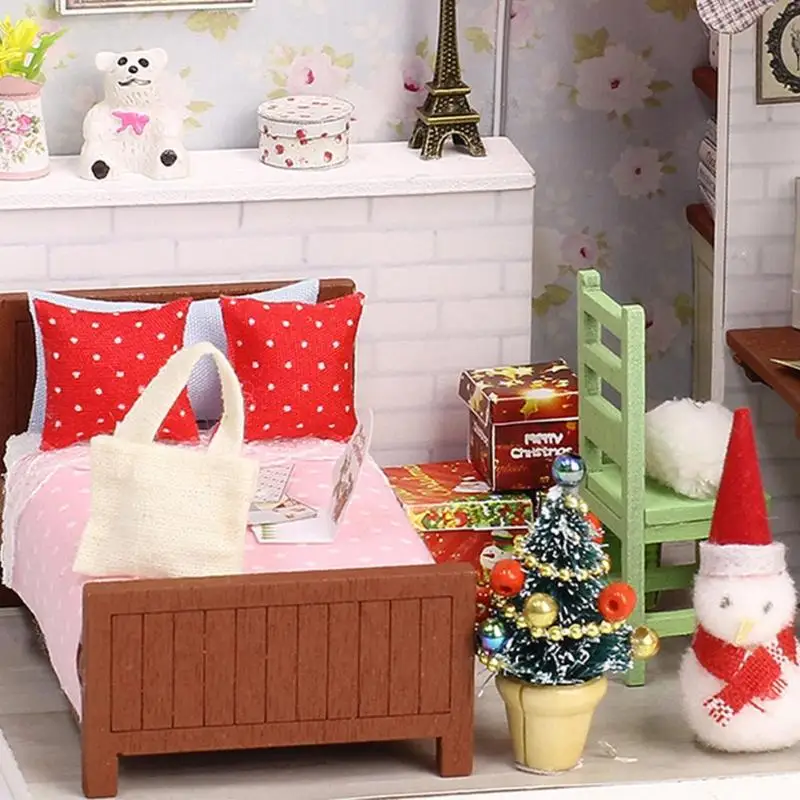 Мини деревянное Рождественское украшение DIY Кукольный дом С Пылезащитным листом деревянный миниатюрный кукольный домик набор мебели игрушки для детей