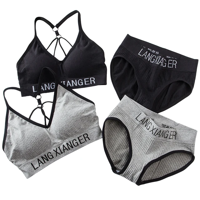 Ensemble de sous-vêtements en coton pour femmes, soutien-gorge de sport avec lettres, sans couture, confortable, sans anneau en acier, costume de poitrine, couleur unie, nouvelle collection 1