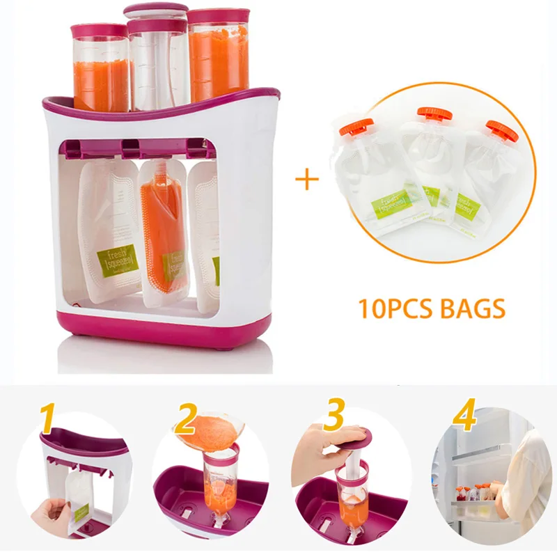 Для новорожденных, детские пищевые контейнеры для хранения, принадлежности для кормления, детское питание, фруктовый сок, легко чистится с 10 мешками - Цвет: one set