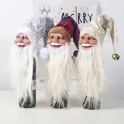 Рождественское украшение силиконовая белая борода Санта Клаус голова набор вина Бутылка украшение ткань Рождественская елка кулон