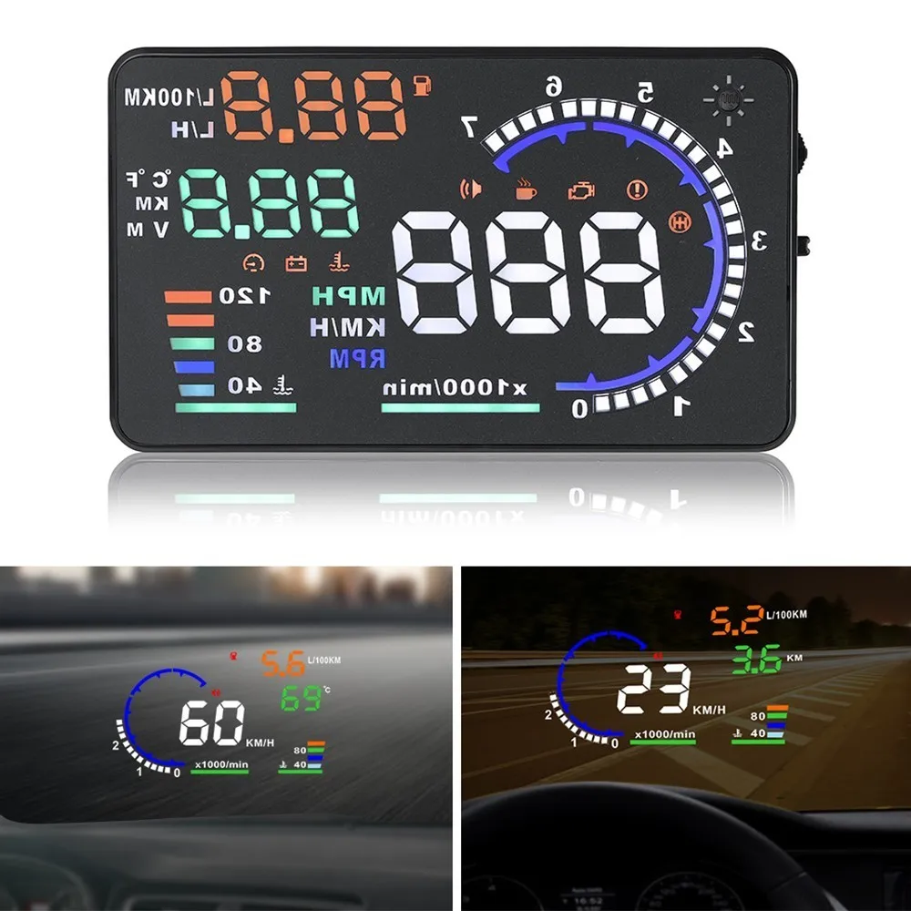 Obd2 Hud Автомобильный дисплей 5," Led лобовое стекло проектор Obd сканер Скорость топлива Предупреждение сигнализация диагностический инструмент
