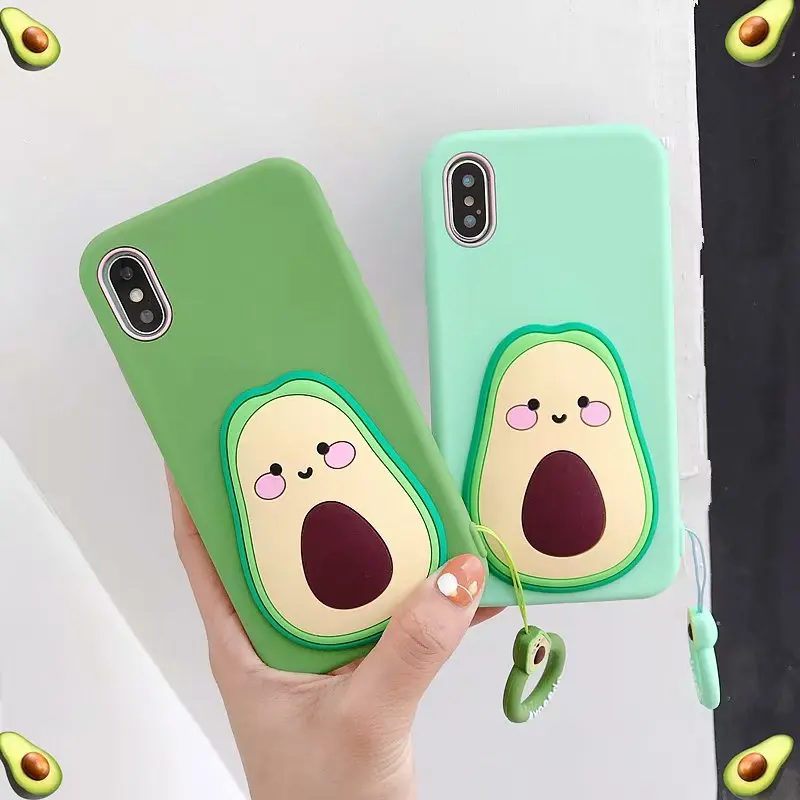 

Cute Cartoon Fruit Avocado silicone Case For iPhone 7 XR X XS XS Max 6S 6 7 8 Plus Soft Touch Full Body Protector Cover fundas