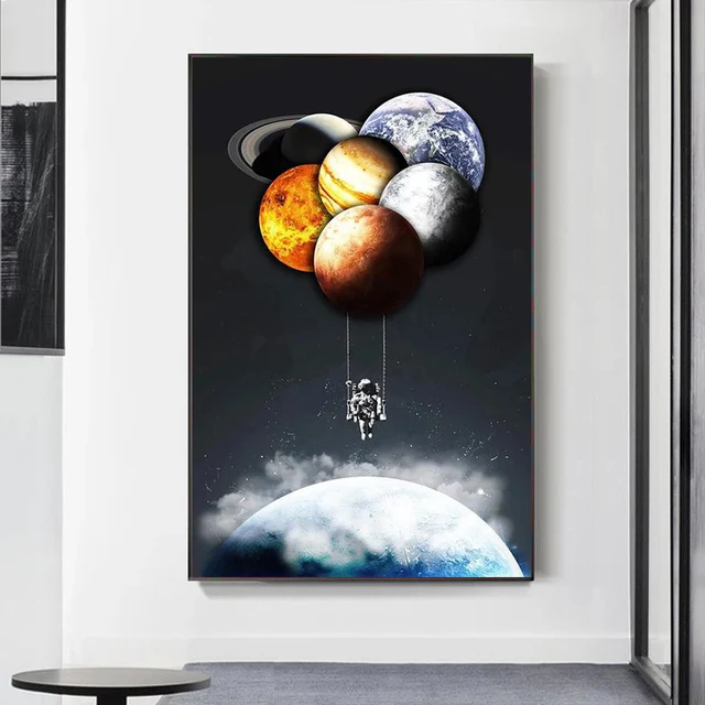 Globo de galaxia espaciador divertido abstracto, pintura en lienzo, póster e impresiones, arte de pared, imágenes para sala de estar, dormitorio, decoración del hogar 1