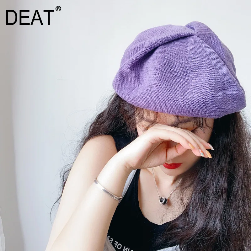 [DEAT] женские шляпы для рыбалки Круглый купол Сплошной Цвет Ретро Вязание Темперамент Мода все матч весна осень 13D042