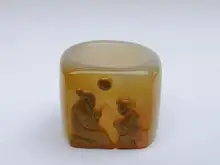 

YIZHU CULTUER ART Collection Rare China Natural Agate Jade Hand Carving Old man and child Statue Thumb Rings