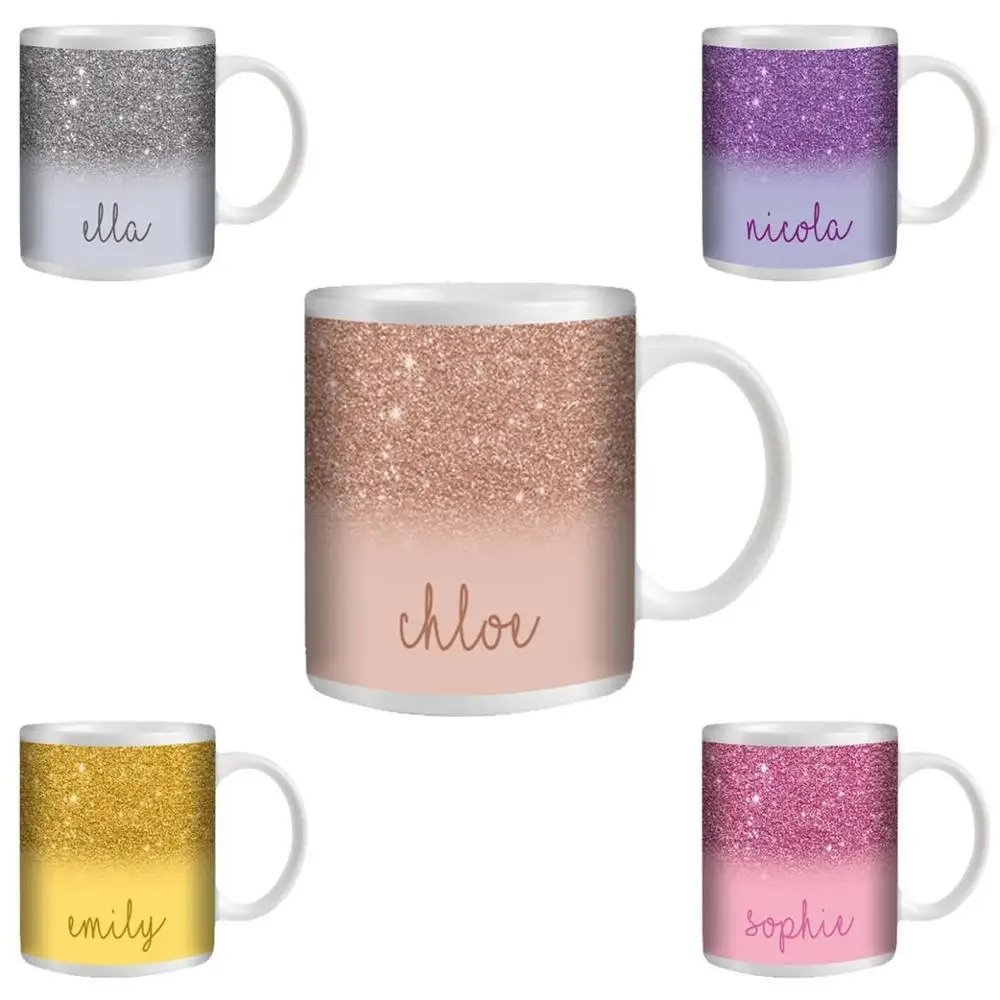 

PERSONALISED CUSTOM PRINTED GLITTER EFFECT TEA COFFEE MUG CUP GIFT NAME TEXT DROP SHIPPING