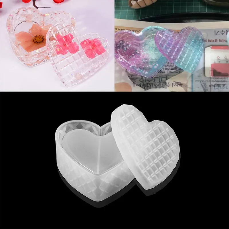 

DIY Storage Box Crystal Epoxy Resin Mold Storage Jewelry Cut Surface Heart-Shaped Storage Box Silicone Mold