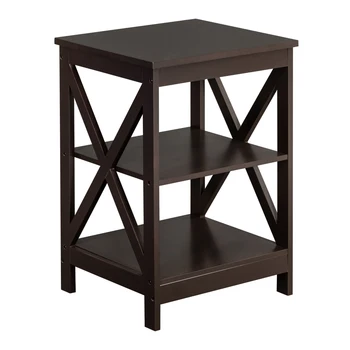 

Convenience Concepts Tucson Flip Top End Table with Charging Station, Double Cross Edge Coffee Table Wood End Tables Living