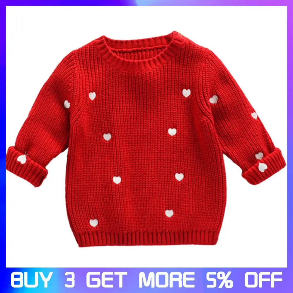 

Baby Girls Sweaters Knitted Wear Girls Embroidery Sweater O-Neck Cute Heart Cardigan Sweater Coat