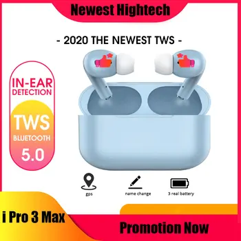 

Hightech i pro 3 max tws Rename GPS wireless Earbuds Smart Sensor Bluetooth Earphone Real Battery Display Headset