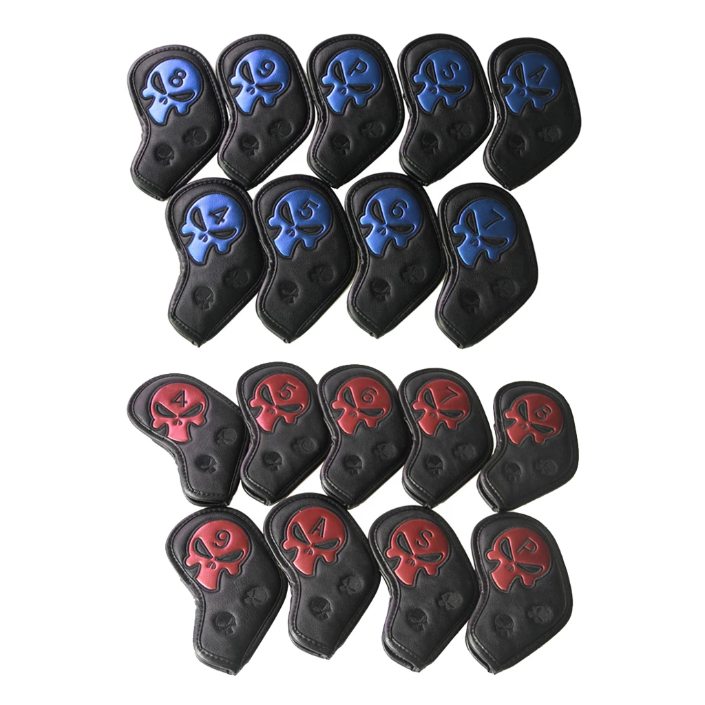 9Pcs Waterproof PU Skull Sports Golf Iron Head Cover Putter Protector Headcover- 2 Colors
