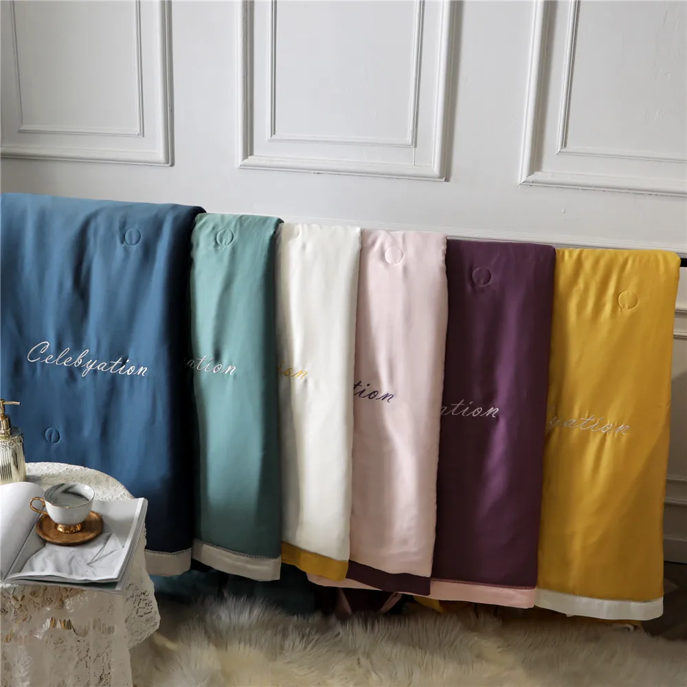 

Summer Solid Color 60 Double-Sided Tencel Airable Cover Summer Quilt Viscose Hollow out Lace Single Double Summer Blanket Thin B