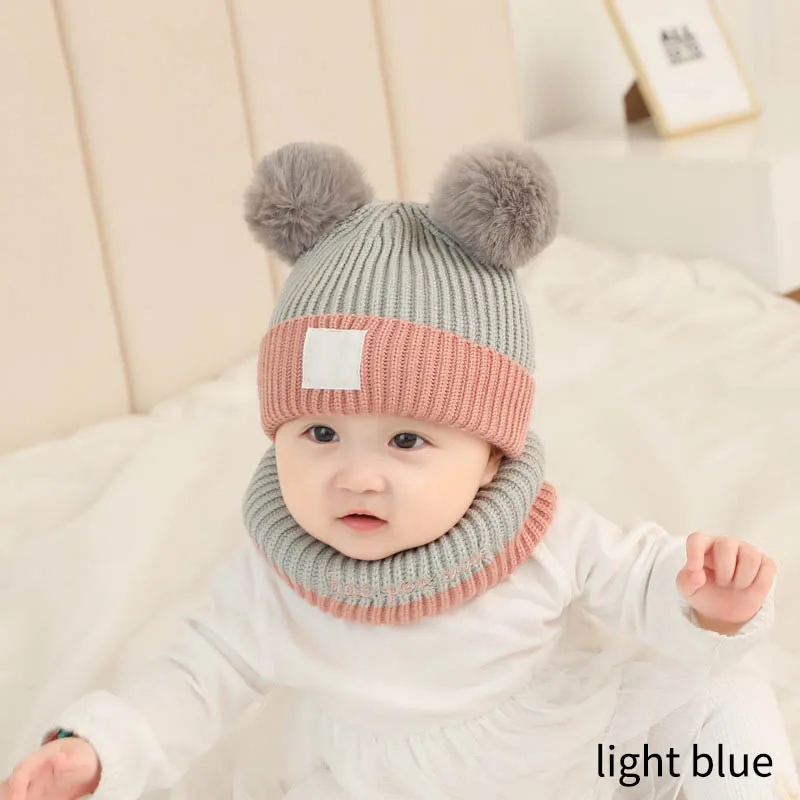 2pcs Unisex Child Beanies Cap Set Kids Winter Wool Hats Scarf For Baby Boys Girls Beanie Cap Scarf Set Winter Warm Suit Set