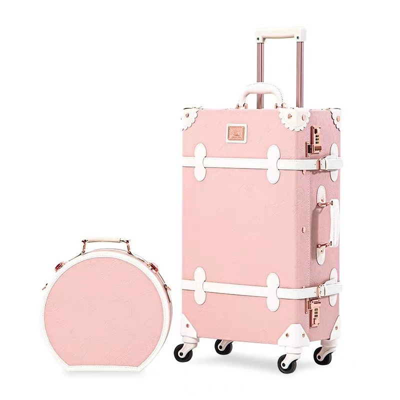 New Fashion Floral PU Travel Bag Rolling Luggage sets 13"20"22"24"26" inch Women Retro Trolley Suitcase with Universal Wheels pu leather suitcase
