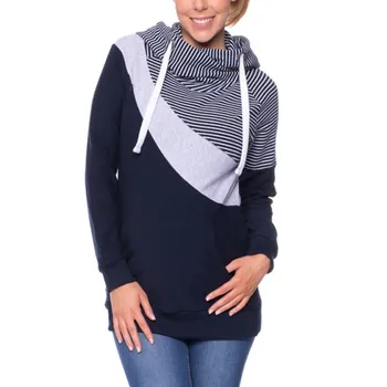 

Women Hooded Striped Patchwork Maternity Pregnancy Lady Hoodie Sweatshirt Top(Gray )