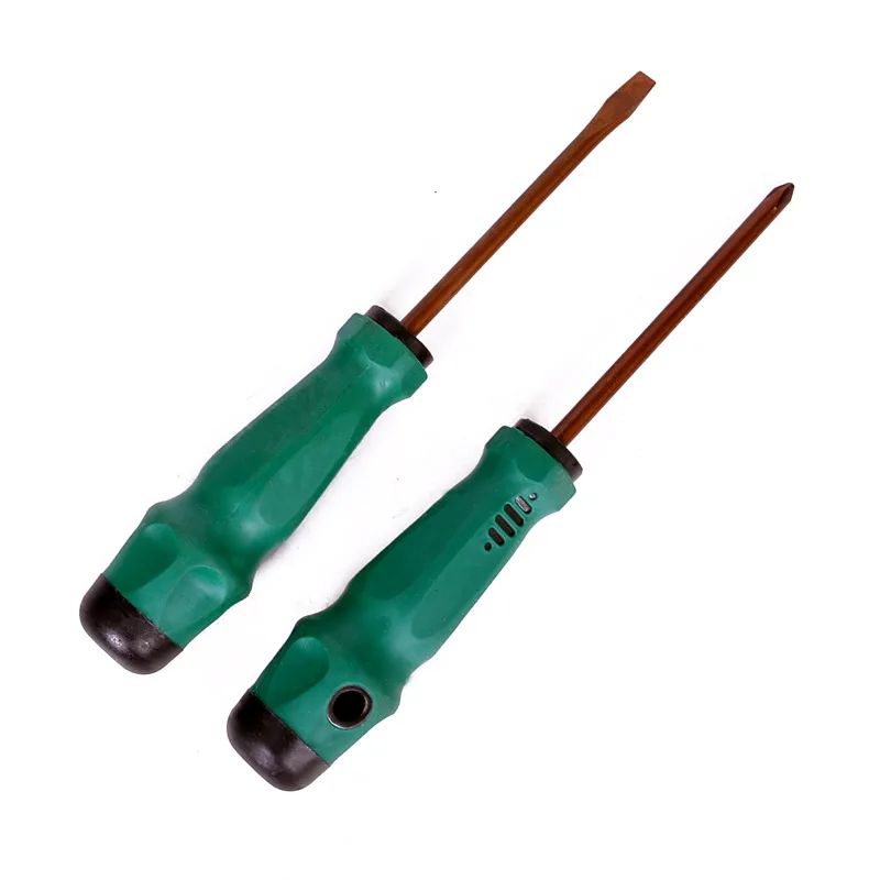 

Production S2 Alloy Steel Green Handle 4-Inch Cross Flat Screwdriver Top Grade Manual Screwdriver