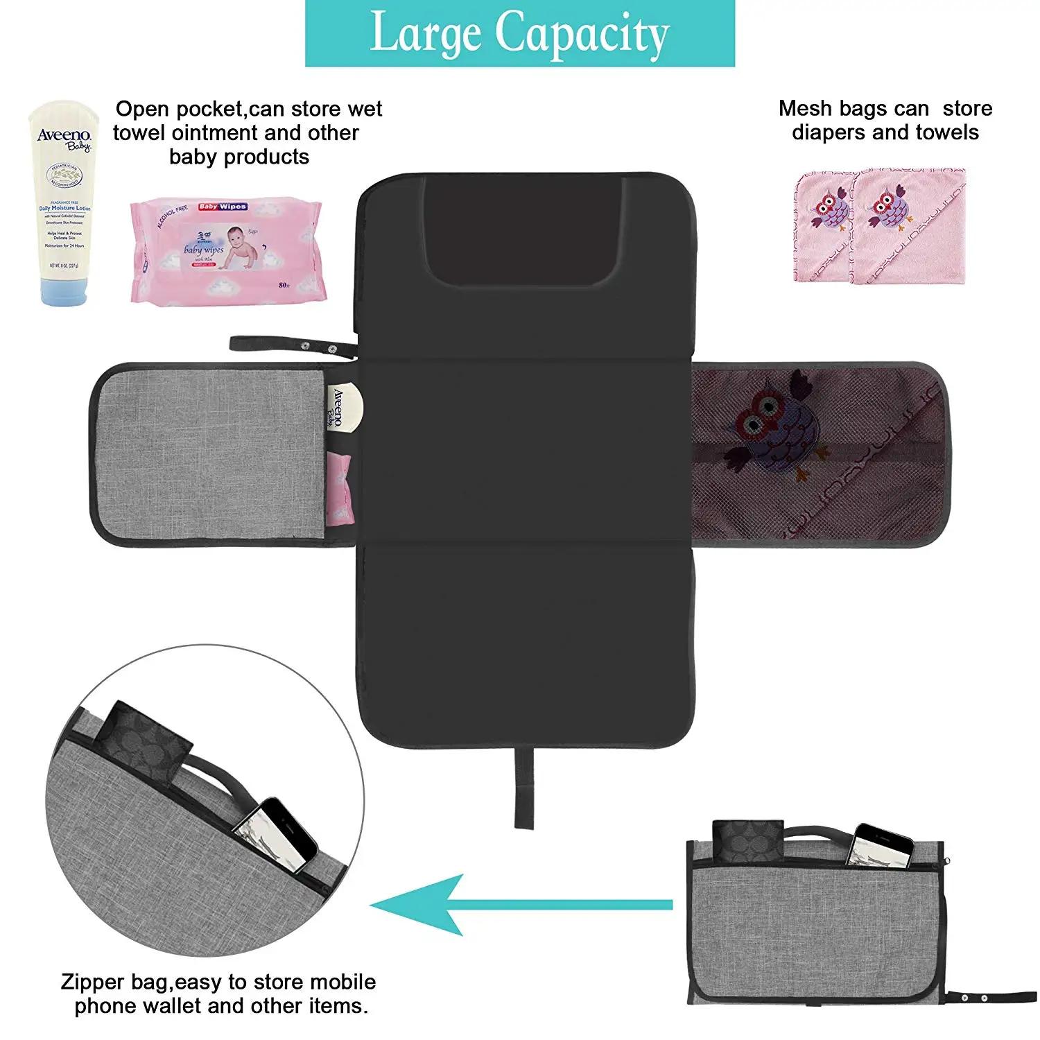 Portable Nappy Changing Mat, Waterproof Foldable Baby Changing Kit, Soft Pillow Diaper Pad Keep Baby Clean for Home Travel