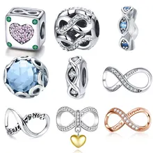 BISAER, 925 пробы, серебряная подвеска-бесконечность, бусины, подходят для шармов, серебро 925, браслет для женщин, бисер для изготовления ювелирных изделий