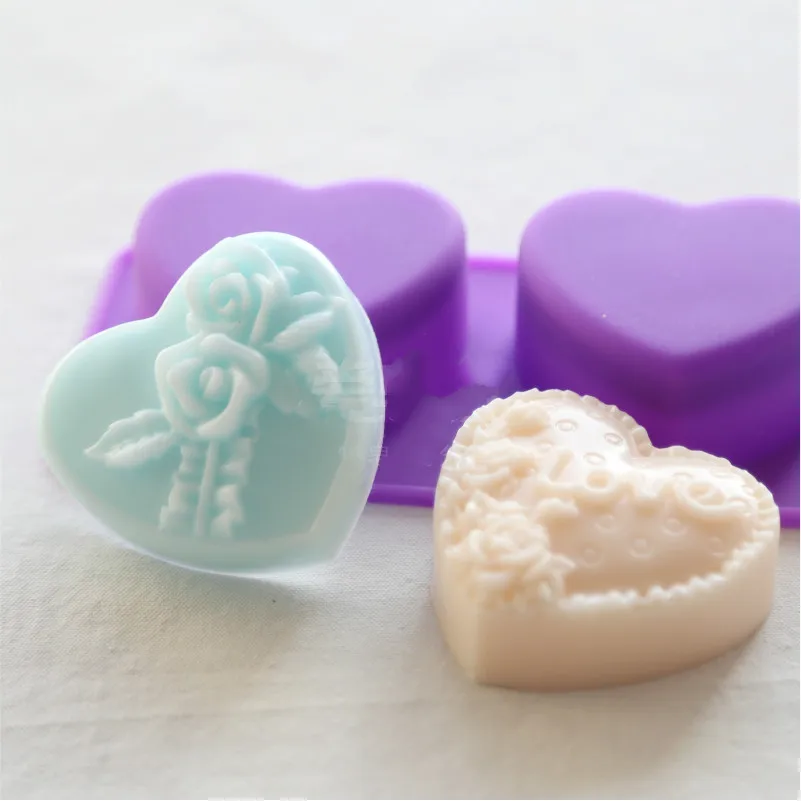 Пищевая Мягкая силиконовая форма для мыла ручной работы в форме сердца с двумя полостями, силиконовая форма для изготовления мыла, набор украшений для торта