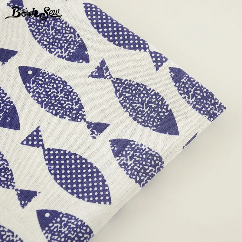 Booksew Home Textile Cotton Linen Fabric Fish Design Sewing Material Tissu Tablecloth Pillow Bag Curtain Cushion Zakka CM