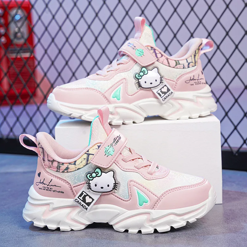 thumbnail image 1 of Zapatos para niños Hello Kitty, zapatillas de deporte transpirables de fondo suave de cuero de nueva moda para niñas, zapatos para correr informales ligeros para estudiantes, 1 of 4