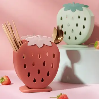 

Simple Lovely Strawberry Shape Household Plastic Chopstick Cage Chopsticks Storage Box Strawberry Plastic Drain For Kitchen